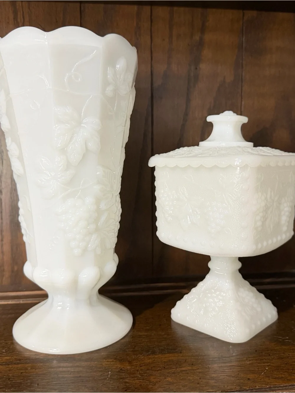 White Milk Glass Pedestal Vase and Covered Compote - Classic Home Accents